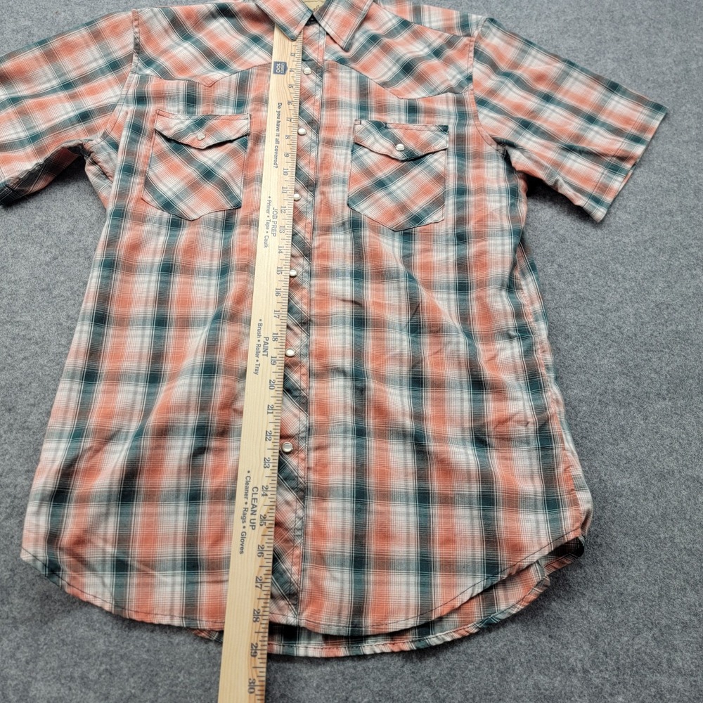 Wrangler Shirt Men's Med Orange Plaid Western Snap Short Sleeve Casual Cowboy - Picture 2 of 14